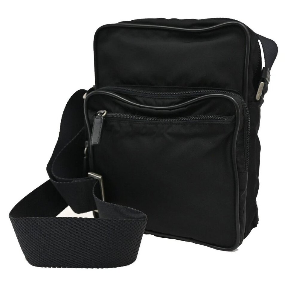 PRADA MILANO Logo Tessuto Shoulder Bag Nylon Leather Black Made in Italy 87KB681